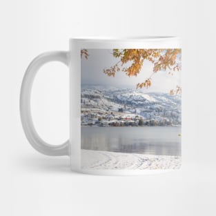 Snow Covered Mountains and Autumn Leaves Reflected in Skaha Lake Mug